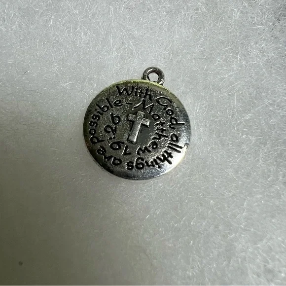 “With God all things are Possible” silver metal Bible verse pendant - Picture 2 of 4